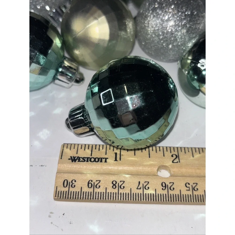 Silver Aqua Blue Green Disco Non Breakable Christmas Ornament Balls 1.5
